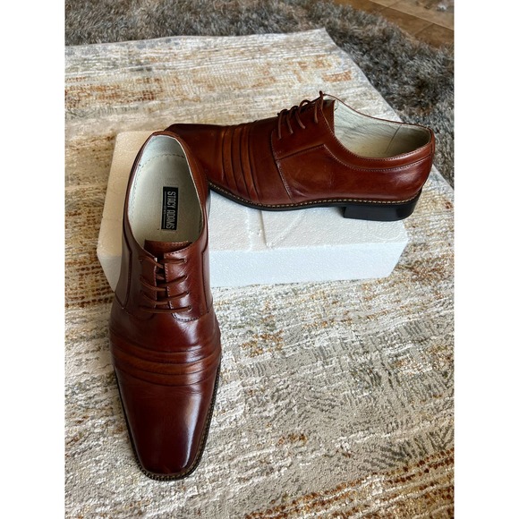 Stacy Adams Raynor Oxfords Lace Up Plain Toe Shoes Cognac 12 - Picture 1 of 9